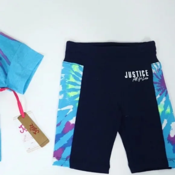 Girls 2 Piece Justic Blue Tie Dye Shorts Tee Outfit Set - Picture 4 of 4